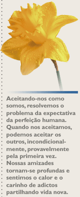 Aceitando-nos como somos, resolvemos o problema da expectativa da perfeição humana. Quando nos aceitamos podemos aceitar os outros, incondicionalmente, provavelmente pela primeira vez. Nossas amizades tornam-se profundas e sentimos o calor e o carinho de adictos partilhando vida nova.
